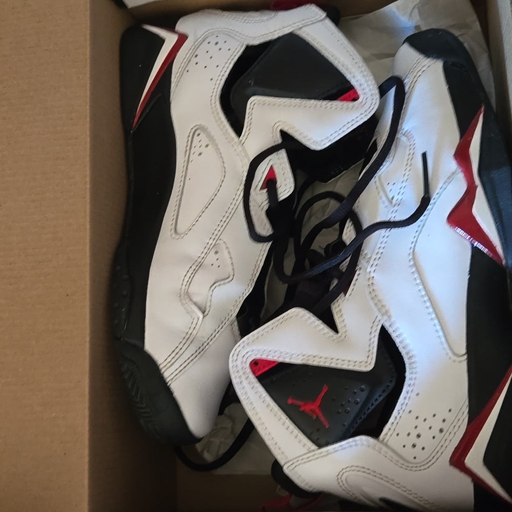 Jordan Kids' White, Black, and Red Sneakers